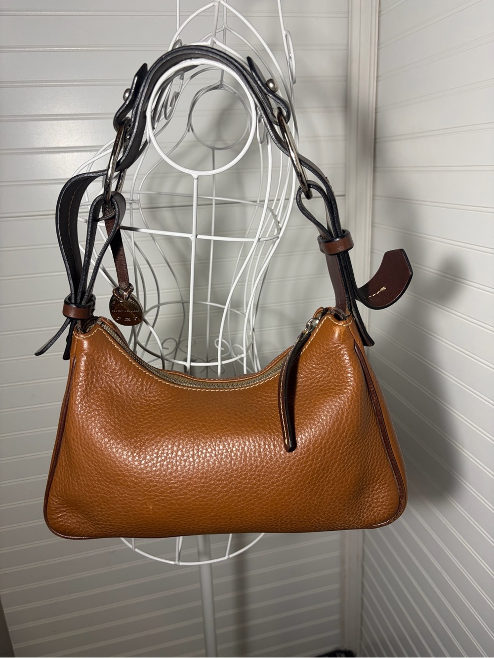 Dooney & Bourke -East West Hobo Bag in Brown Pebbled Leather W/ Dark Brown Strap - Picture 2 of 14